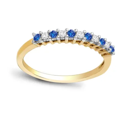 (V) Jewelco London 9ct Yellow Gold Claw Set H I1 0.1ct Diamond and Blue 0.15ct Sapphire Stone Ro