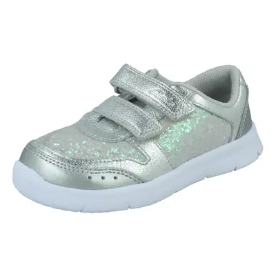 (Silver, UK Infant) Girls Clarks Lightweight Trainers ATH Sonar - G Fit