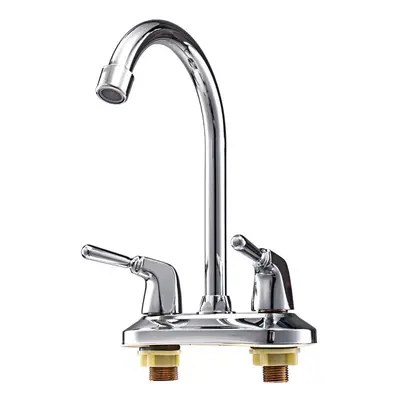 Kitchen Water Tap Dual Handle Faucet Double Spout Sink Basin Mixer Bathroom