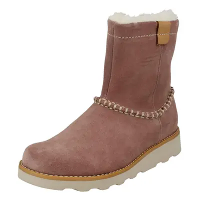 (UK 4.5 Infant, Pink) Girls Clarks Casual Fur Lined Boots Crown Piper - G Fit