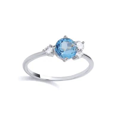 (Q) Jewelco London Sterling Silver CZ & Swiss Blue Created Topaz Fancy Ring Cocktail Ring - GVR9