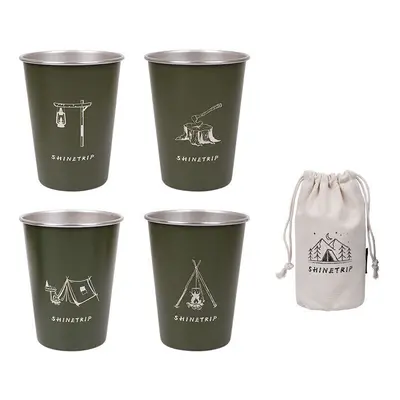 (Green) 4pcs Outdoor Camping Cup Portable Food Grade Stainless Steel Barbecue Juice Coffee Cup S