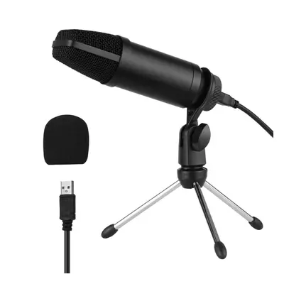 USB Condenser Microphone Set with Foldable Mic Tripod Power Cord Foam Wind Muff