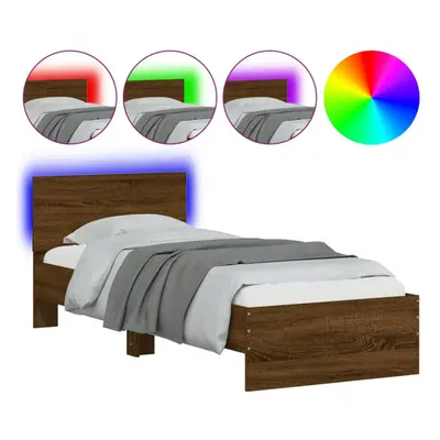 vidaXL Bed Frame with Headboard & LED Lights Brown Oak 75x190 cm Small Single