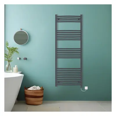 (Anthracite, 1600x600mm) Bathroom Curved Prefilled Electric Heated Towel Rail Ladder Warmer Radi