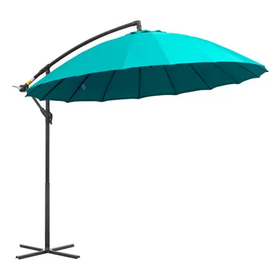 Outsunny 3(m) Cantilever Shanghai Parasol w/ Crank Handle, Cross Base, Turquoise