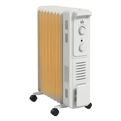 HOMCOM Fin Portable Oil Filled Heater Radiator, Energy Efficient, White