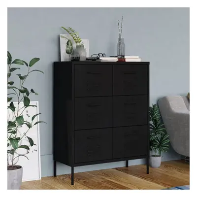 vidaXL Drawer Cabinet Black Steel Sideboard Bookcase Storage Side Cabinet