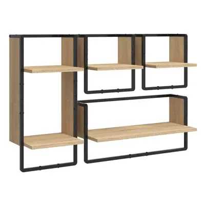 (sonoma oak) vidaXL Wall Shelf Set Piece with Bars Wall Mounted Shelf Engineered Wood