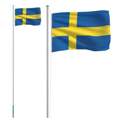 vidaXL Sweden Flag and Pole 6.23 m Aluminium Outdoor Garden Camper Flag Pole