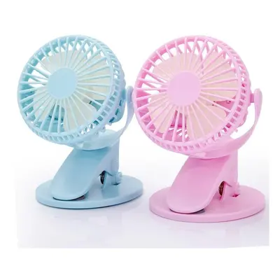 (Blue) Rotation Mini Fan Battery Operated/USB Rechargeable Clip on Fan for Baby Stroller/Gym/Off