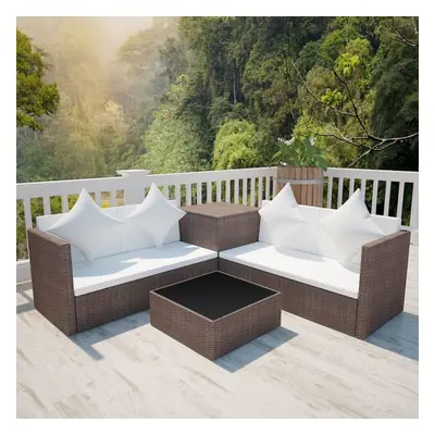 vidaXL Garden Lounge Set with Cushions Piece Poly Rattan Brown Sofa Table