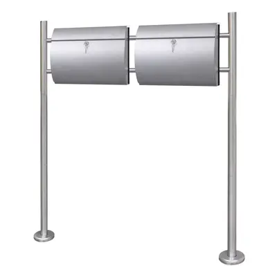 Double Mailbox on Stand Stainless Steel