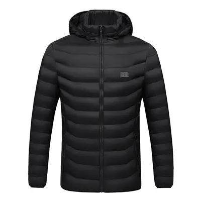 (Black, L) Heating Zones USB Unisex Electric Heated Coat Winter Warm Hooded Jacket