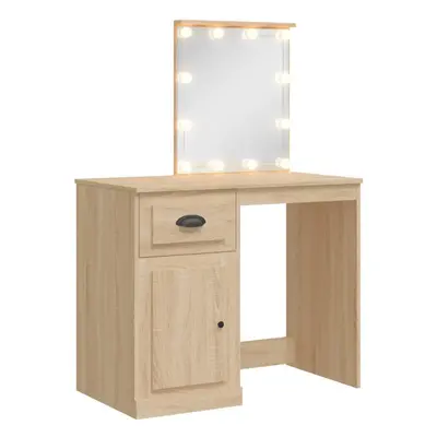 (sonoma oak) vidaXL Dressing Table with LED Lights Makeup Table Vanity Desk Cosmetic Table