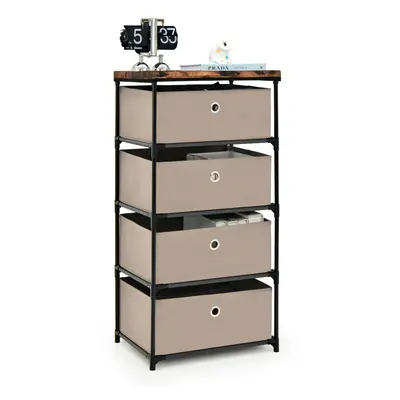 4 Drawer Fabric Dresser Large Capacity Night Stand Bedroom Metal Frame