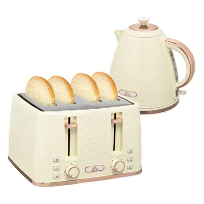 HOMCOM 1.7L Kettle and Toaster Set with Defrost Reheat and Crumb Tray Beige