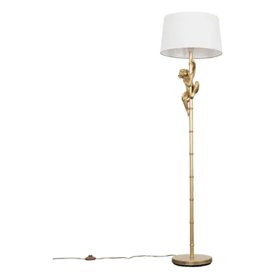 Modern Gold Hanging Monkey Design Floor Lamp with a White Tapered Shade - Complete with a 6w LED