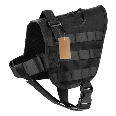 (Black, L) Outdoor Molle Dog Vest Adjustable Water Resistant Nylon with Safety Lock and Detachab