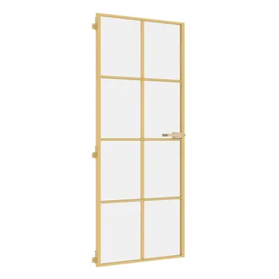 vidaXL Interior Door Slim Sliding Door Golden Tempered Glass and Aluminium