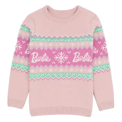 (5-6 Years, Pastel Pink) Barbie Girls Fair Isle Jumper