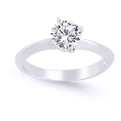 (R) Jewelco London Ladies Rhodium Plated Sterling Silver Cubic Zirconia Rotated Claw Solitaire E