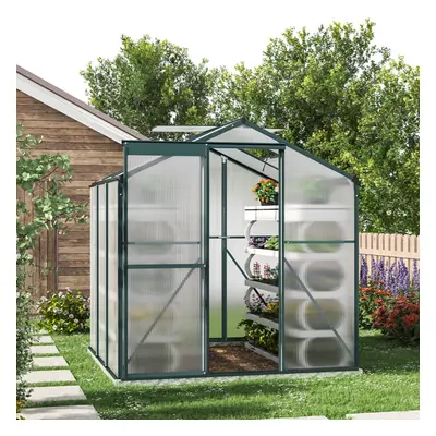 6ft Ã 6ft Greenhouse Polycarbonate Aluminium Greenhouse with Window, Sliding Door, and Foundati