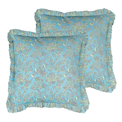 Set of Cotton Cushions Flower Pattern x cm Blue AMOENA