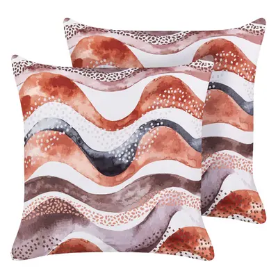 Set of Outdoor Cushions Abstract Pattern SEBORGA x cm Brown