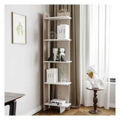 5 Tier Regin Wood Corner Bookcase Modern Unit Book shelf