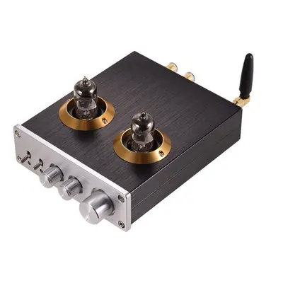 (Silver, US) Mini HiFi Digital Audio Power Amplifier Stereo Amp with Dual 6J2 Vacuum Tubes 100W(