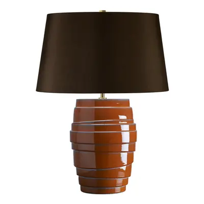 Table Lamp Ceramic Orange Reactive Glaze Brown Faux Silk Shade LED E27 60W