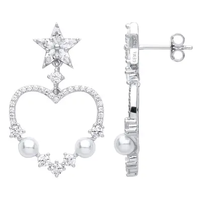 Jewelco London Ladies Rhodium Plated Sterling Silver Cream Marquise Pearl CZ Star Struck Love He