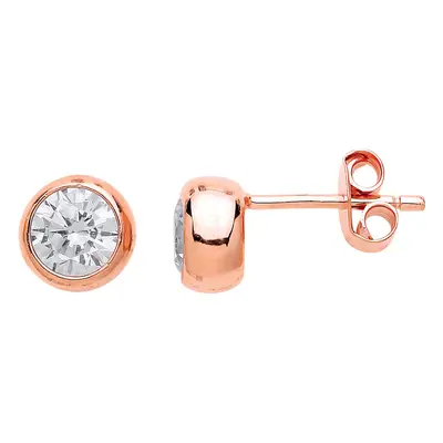 Jewelco London Ladies Rose Gold-Plated Sterling Silver Cubic Zirconia Rosey Donut Solitaire Stud