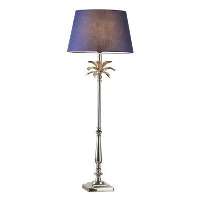 Table Lamp Polished Nickel Plate & Navy Cotton 60W E27 GLS Base & Shade