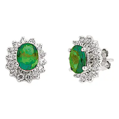 Jewelco London Ladies Sterling Silver Emerald-Green Oval Cubic Zirconia Royal Cluster Stud Earri