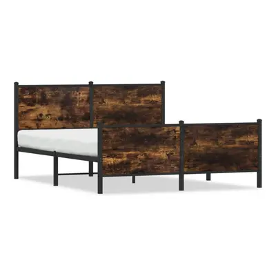 vidaXL Metal Bed Frame with Headboard and Footboard Smoked Oak 140x200 cm