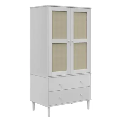 (white) vidaXL Wardrobe Clothes Storage Cabinet SENJA Rattan Look Solid Wood Pine