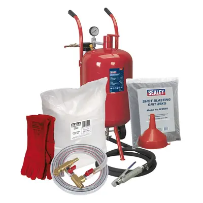 Portable Shot & Soda Blasting Gun Kit & 37L Water Trap 46KG Grit Hopper & Wheels