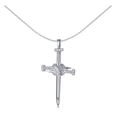 Jewelco London Unisex Rhodium Silver Wood Nail Offset Square Knot Cross Pendant - APX052