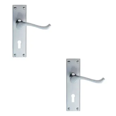 2x Victorian Scroll Handle on Rectangular Lock Backplate x 41mm Satin Chrome