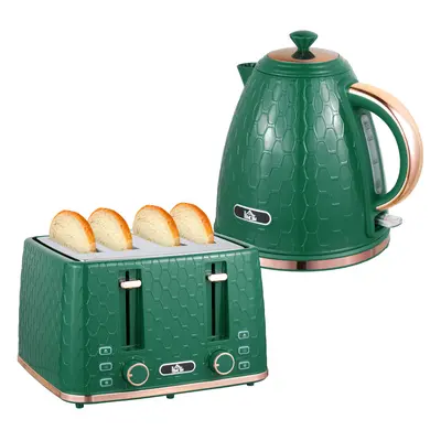 HOMCOM 1.7L Kettle and Toaster Set with Defrost Reheat and Crumb Tray Green