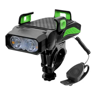 (Green, Double Light) 4-in-1 Bicycle Light Gear USB Rechargeable Bike Highlight 130dB Modes Horn