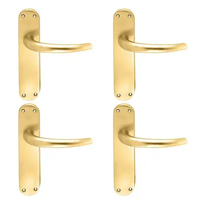 4x PAIR Slim Round Bar Handle on Shaped Latch Backplate x 40mm Satin Brass