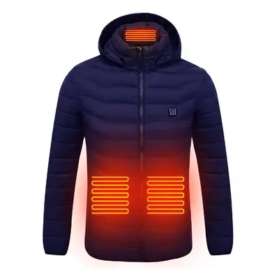 (Blue, 2XL) Electric USB Intelligent Heated Warm Back Abdomen Neck Cervical Spine Hooded Winter 