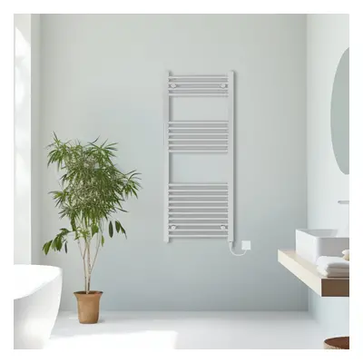 (Chrome, 1200x500mm) Prefilled Electric Straight Heated Towel Rail Radiator Ladder Warmer