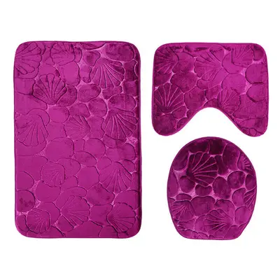 (Red) 3pcs Embossing Bath Mat for Bathroom Memory Foam Bathroom Carpet Mat Toilet Mat Bathroom F