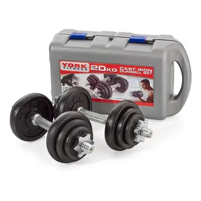 York Fitness Kg Cast Iron Strength Training Dumbbell Weight Set with Case