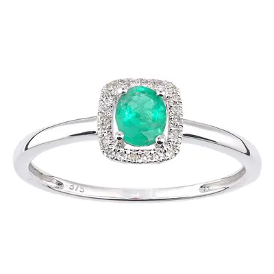 (L) Jewelco London 9ct White Gold Oval Emerald and Diamond Cluster Ring