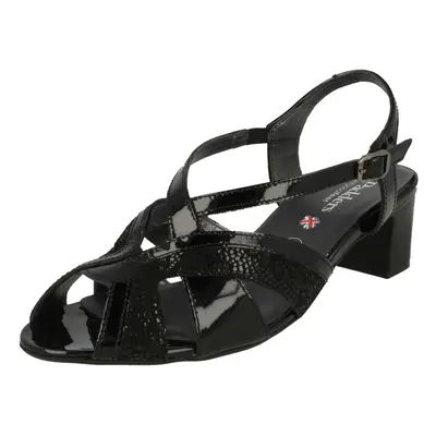 (UK 4.5, Black) Ladies Padders Heeled Slingback Sandals Charm - 2E Fit